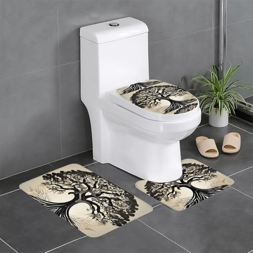 Rutschfeste Bodenmatte 3er-Set MJHKXLJ Baum des Lebens Drucke U-förmige WC-Bodenmatte, fest befestigt, saugfähig und langlebig, dick und bequem von MJHKXLJ