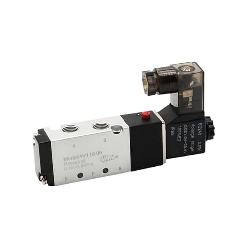 MJINA Elektromagnetventil 4V110-06 1/8 Zoll, 5 Wege, 2 Positionen, DC24V, DC12V, AC110V, AC220V, mit Anschlüssen von 4 mm, 6 mm, 8 mm (4V110-06 w SL6-01, DC24) von MJINA