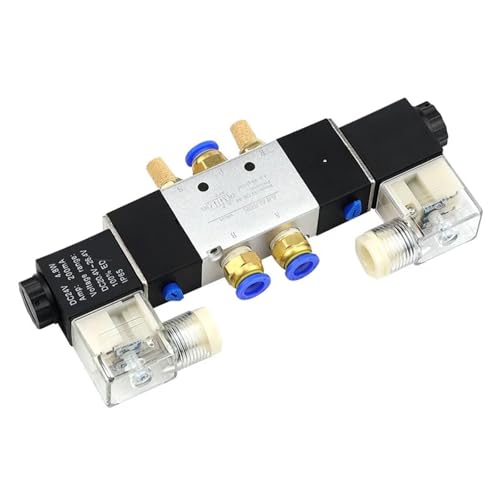 MJINA Pneumatisches Magnetventil 220 V 4V220-08 Air 5 Wege 2 Positionen 1/4 Zoll Spule aus Legierung innen DC 12 V DC 24 V AC 110 V (4v220-08, DC 24 V) von MJINA