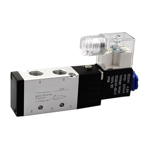 MJINA Pneumatisches Magnetventil DC 12 V 24 V 5, 4V210-08, Schalldämpfer 4 mm 6 mm 8 mm 10 mm 12 mm, Basis-Set mit Schnellkupplung 110 V 220 V 4V210 08 (6 mm, AC110 V) von MJINA
