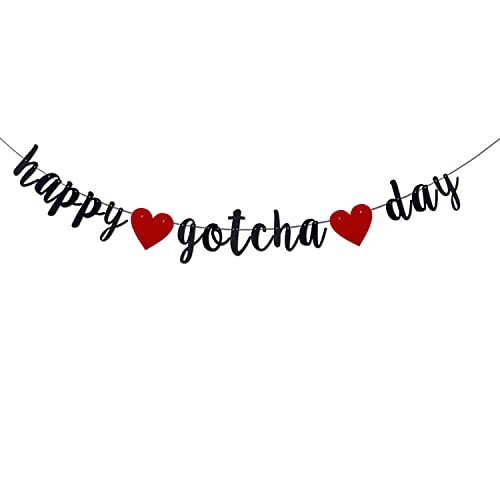 Happy Gotcha Day Banner, schwarzer Glitzer, vorbespannte Haustier-Party-Dekoration, Zubehör, Hunde, Katzen, Gotcha, Party, Wimpelkette von MJJLT