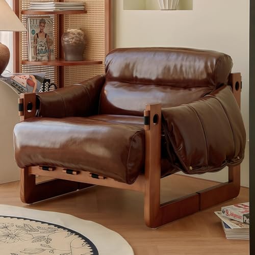 MJKCBD Retro Einzelsofa, Ölwachsleder Lounge Sofa, Bequemer Lazy Sofa Sessel mit Armlehne, Massivholzrahmen fürs Wohnzimmer Schlafzimmer Arbeitszimmer,Braun MJKCBD Retro Einzelsofa, Ölwachsleder Lounge Sofa, Bequemer Lazy Sofa Sessel mit Armlehne, Massivholzrahmen fürs Wohnzimmer Schlafzimmer Arbeitszimmer,Braun von MJKCBD