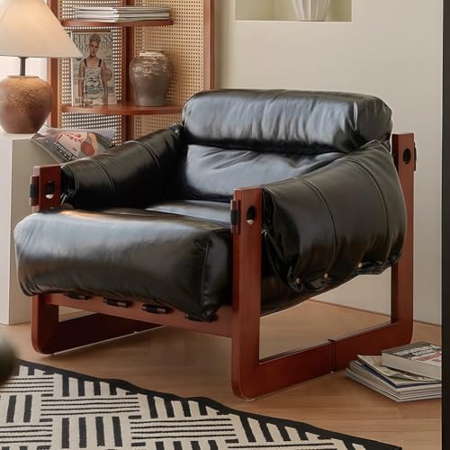 MJKCBD Retro Einzelsofa, Ölwachsleder Lounge Sofa, Bequemer Lazy Sofa Sessel mit Armlehne, Massivholzrahmen fürs Wohnzimmer Schlafzimmer Arbeitszimmer,Schwarz MJKCBD Retro Einzelsofa, Ölwachsleder Lounge Sofa, Bequemer Lazy Sofa Sessel mit Armlehne, Massivholzrahmen fürs Wohnzimmer Schlafzimmer Arbeitszimmer,Schwarz von MJKCBD