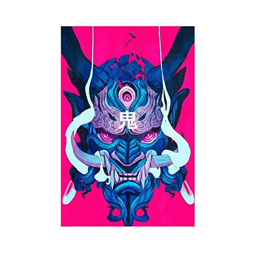 Japanische Samurai Oni Maske Leinwand Poster Schlafzimmer Dekor Sport Landschaft Büro Zimmer Dekor Geschenk Unframe Stil 12x18inch (30x45cm) von MJKO