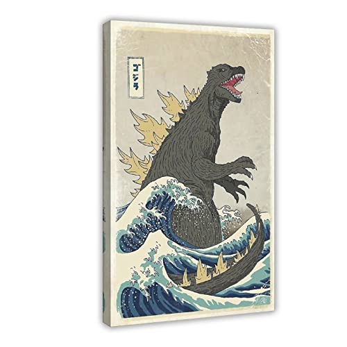 MJKO Godzilla Japan Die große Welle von Kanagawa Malerei Kunst Leinwand Poster Schlafzimmer Dekor Sport Landschaft Büro Zimmer Dekor Geschenkrahmen Stil 30 x 45 cm von MJKO