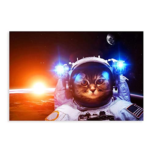 MJKO Katzen-Astronaut in Orbit, Leinwand-Poster, Schlafzimmer, Dekoration, Sport, Landschaft, Büro, Raumdekoration, Geschenk, ohne Rahmen, 50 x 75 cm von MJKO