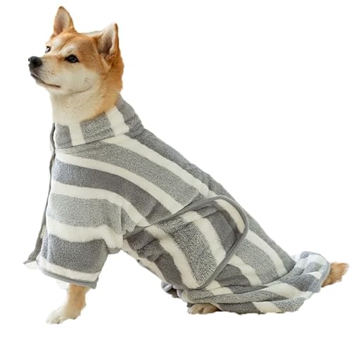 Hunde-Trockenmantel – super saugfähiger Mikrofaser-Hunde-Bademantel mit verstellbarem Kragen, vollständig abdeckendes Trockentuch für kleine bis große Hunde und Katzen (Grau und Weiß, Größe M - 15–30 von MJLOMJ
