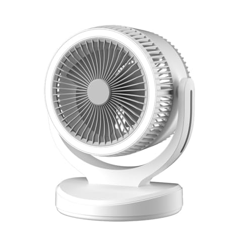 MJLOMJ 3 in 1 USB Wiederaufladbarer Schreibtischventilator & Luftzirkulator mit LED-Licht - Ultra-leiser Schlafzimmer Kühlventilator mit 3 Geschwindigkeiten, 360° Oszillation für Zuhause/Büro (Weiß) von MJLOMJ