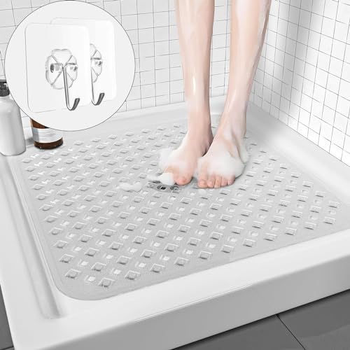 MJLOMJ Antirutsch Duschmatte 53x53cm - Inklusive Praktische Haken zum Aufhängen - 100% BPA-frei - Sicherheit und Komfort für Dusche und Badewanne - Schimmelresistent & Maschinenwaschbar von MJLOMJ