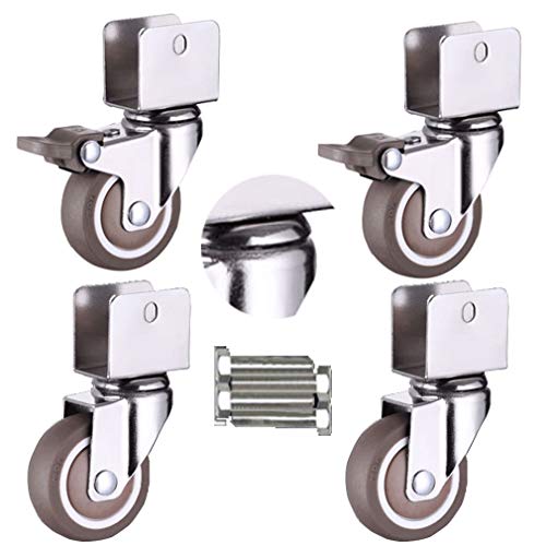 1,5 Zoll U-förmige Bürostuhlrollen, Dicke 1,5 mm, Rollen mit Bremse, 18 mm, 20 mm, 22 mm, 25 mm, Tragfähigkeit 176 lbs, geeignet für Möbel, Kinderbett (4 Bremsen 18 mm) (2 Bremsen + 2 ohne B von MJMLUCK