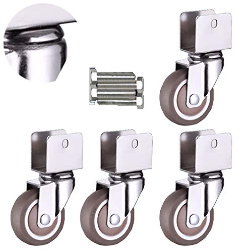 1,5 Zoll U-förmige Bürostuhlrollen, Dicke 1,5 mm, Rollen mit Bremse, 18 mm, 20 mm, 22 mm, 25 mm, Tragfähigkeit 176 lbs, geeignet für Möbel, Kinderbett (4 Bremsen 18 mm) (4 ohne Bremse 22 mm) von MJMLUCK