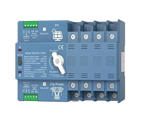 ATS 2P 4P 100A 125A 220V 400V Dual Power Automatischer Transferschalter für Generator oder PV-Energie zum Stadtstrom-Umschalter (Solarwechselrichtertyp, 4P 125A 400V) (4p 100a 400v von MJMLUCK