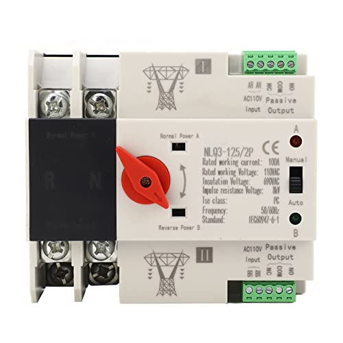 Automatischer Transferschalter, AC110V 100A Automatischer Transferschalter 35mm Schienenmontage 2P ATS Generator Transferschalter für Familienfabrik Laborfarm Automatischer Transferschalter, AC110V 100A Automatischer Transferschalter 35mm Schienenmontage 2P ATS Generator Transferschalter für Familienfabrik Laborfarm von MJMLUCK