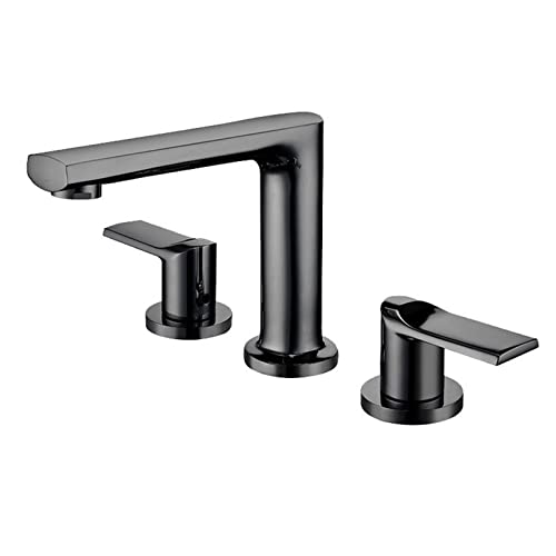 Badezimmer-Wasserhahn mit drei Löchern und zwei Griffen, weit verbreiteter Waschtisch-Waschtisch-Wasserhahn, Wasserfall-Waschbecken-Wasserhahn mit Zulaufschläuchen, Messing-Waschti von MJMLUCK