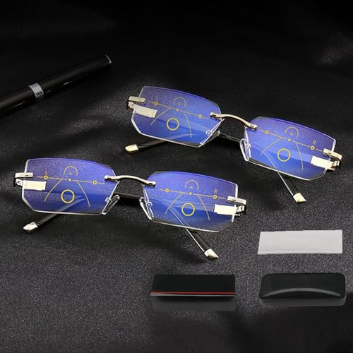 Dotmalls Intelligente Zoom Brille, Smart Glasses Lesebrille Dual-Focus Blaulichtfilter Gleitsichtbrille Zoom Brille Mit Brille Box Blaulicht Sehhilfe Lesehilfe Brillen für Herren Damen (2Stu 400) von MJMLUCK