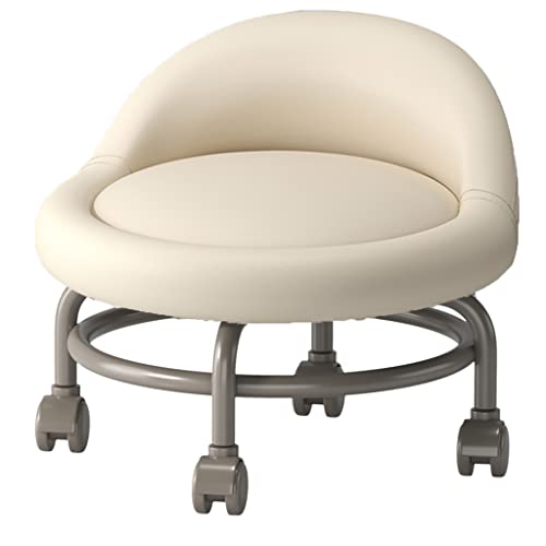 Gelber niedriger Rollhocker mit Rad und Rückenlehne – Fußhocker, kurzer Rollfußhocker auf Rädern mit universeller Lenkrolle, PU-Leder – perfekt für vielseitigen Einsatz und Mobili von MJMLUCK