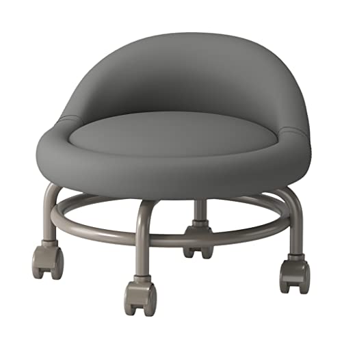 Gelber niedriger Rollhocker mit Rad und Rückenlehne – Fußhocker, kurzer Rollfußhocker auf Rädern mit universeller Lenkrolle, PU-Leder – perfekt für vielseitigen Einsatz und Mobili von MJMLUCK