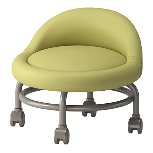 Gelber niedriger Rollhocker mit Rad und Rückenlehne – Fußhocker, kurzer Rollfußhocker auf Rädern mit universeller Lenkrolle, PU-Leder – perfekt für vielseitigen Einsatz und Mobili von MJMLUCK