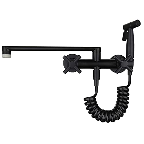 Küchenarmatur mit Sprühpistole, 180° schwenkbarer Küchenspülenhahn aus Messing mit Dual-Mode-Auslauf, an der Wand montierte Warm- und Kaltwasser-Küchenmischbatterien, Doppelgriff, Küchenarmatur mit Sprühpistole, 180° schwenkbarer Küchenspülenhahn aus Messing mit Dual-Mode-Auslauf, an der Wand montierte Warm- und Kaltwasser-Küchenmischbatterien, Doppelgriff, von MJMLUCK