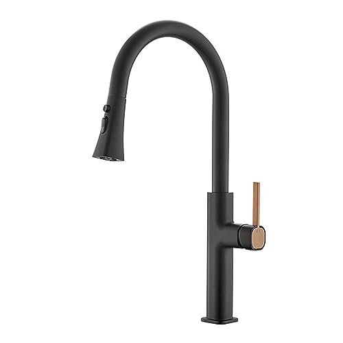 Küchenarmaturen, Küchenarmaturen mit herunterziehbarer Brause, Bar-Spültischarmatur, Einzelloch, Einzelgriff mit magnetischem Andock-Sprühkopf (schwarz) (schwarz) von MJMLUCK