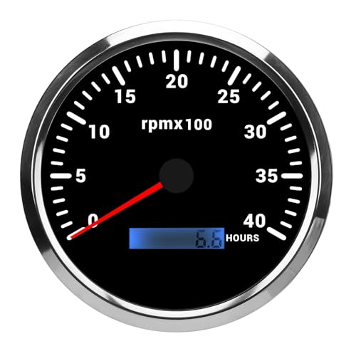 MJMLUCK 110mm 4 3/8in Tachometer 7 Color Backlight 4000RPM Gauge with Hour Meter Truck Tractor Trailer Car RV Boat DC 9 to 32V (Black Dial Black Bezel CXA005B) von MJMLUCK