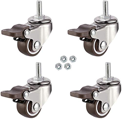 MJMLUCK 4 Möbelrollen, 1 Zoll, M6 × 15 mm, Gewinde, geräuschlos, universell, drehbar, 25 mm, Gummirollen mit Bremse, Rollen für Kinderbetten, leises Rollen für Trolleybett – 80 kg – (Schraube) (Größ von MJMLUCK