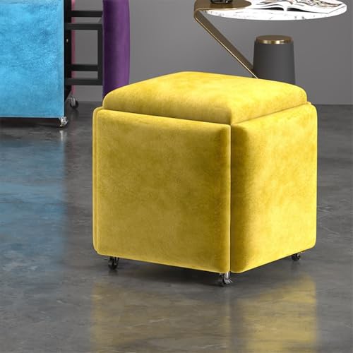 MJMLUCK 5-in-1-Sitzwürfel, Ottomanenwürfel mit Stauraum und Lenkrollen, umwandelbares Ottomanen-Set für Wohnzimmer, Schlafzimmer, Büro (Farbe: Samt Dunkelblau, Größe: 45 cm) (Samt Gelb 35 cm) von MJMLUCK