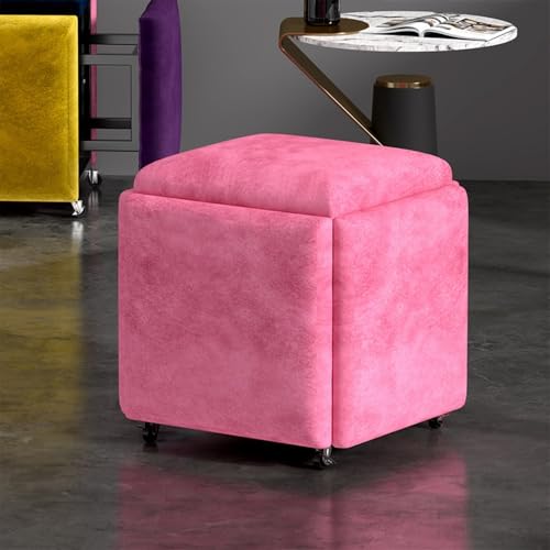 MJMLUCK 5-in-1-Sitzwürfel, Ottomanenwürfel mit Stauraum und Lenkrollen, umwandelbares Ottomanen-Set für Wohnzimmer, Schlafzimmer, Büro (Farbe: Samt Dunkelblau, Größe: 45 cm) (Samtrosa 45 cm) von MJMLUCK