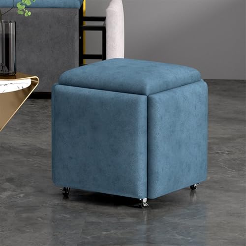 MJMLUCK 5-in-1-Sitzwürfel, Ottomanenwürfel mit Stauraum und Lenkrollen, umwandelbares Ottomanen-Set für Wohnzimmer, Schlafzimmer, Büro (Farbe: Samt Dunkelblau, Größe: 45 cm) (Technisches Tuch Blau 3 von MJMLUCK