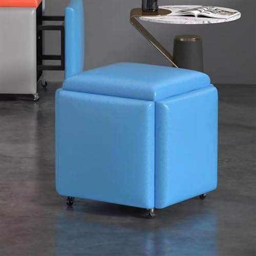 MJMLUCK 5-in-1-Sitzwürfel aus Leder mit Lenkrollen, stapelbarer Sofastuhl, Hocker, ineinander stapelbarer Fußhocker, Abnehmbarer Fußhocker (Farbe: Grau, Größe: 35 x 35 x 35 cm) (Blau 45 x von MJMLUCK