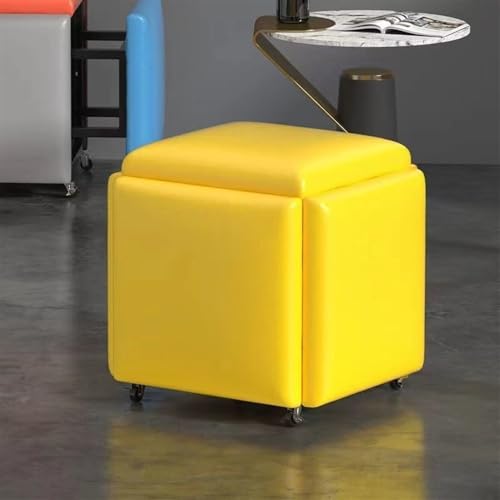 MJMLUCK 5-in-1-Sitzwürfel aus Leder mit Lenkrollen, stapelbarer Sofastuhl, Hocker, ineinander stapelbarer Fußhocker, Abnehmbarer Fußhocker (Farbe: Grau, Größe: 35 x 35 x 35 cm) (Gelb, 35 x von MJMLUCK