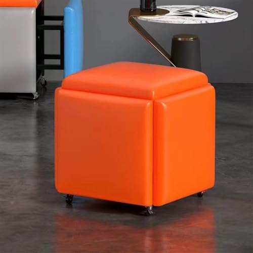 MJMLUCK 5-in-1-Sitzwürfel aus Leder mit Lenkrollen, stapelbarer Sofastuhl, Hocker, ineinander stapelbarer Fußhocker, Abnehmbarer Fußhocker (Farbe: Grau, Größe: 35 x 35 x 35 cm) (Orange 45 von MJMLUCK