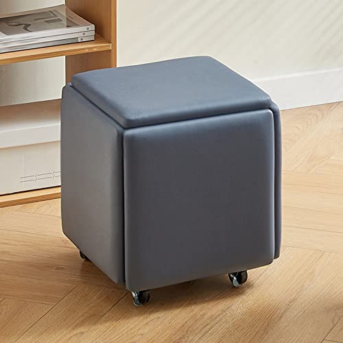 MJMLUCK 5-in-1-Sitzwürfel aus PU-Leder mit drehbaren Rollen, stapelbarer Sofastuhl, Hocker, beweglicher Fußhocker, Frisiertisch für Wohnzimmer und Schlafzimmer, bunt (Größe: Grau B) von MJMLUCK