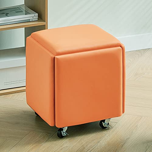 MJMLUCK 5-in-1-Sitzwürfel aus PU-Leder mit drehbaren Rollen, stapelbarer Sofastuhl, Hocker, beweglicher Fußhocker, Frisiertisch für Wohnzimmer und Schlafzimmer, bunt (Größe: Grau B) von MJMLUCK