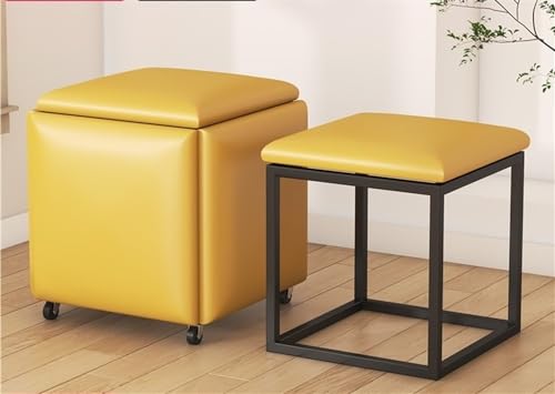 MJMLUCK 5-in-1 stapelbarer Leder-Ottomane-Würfel, Ottoman-Würfel, quadratischer Ottomane, Sofa-Sessel-Hocker, ineinander stapelbarer Ottoman-Hocker, Fußhocker, Frisiertisch für Wohnzimmer von MJMLUCK