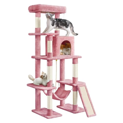 MJMLUCK 63 Zoll großer mehrstöckiger Kratzbaumturm, Kratzbaum mit Sisal-überzogenen Kratzbäumen, Katzenhaus, Hängematte, baumelndem Ball und erweiterter Plattform zum Spielen und Schlafen von MJMLUCK