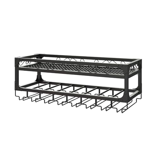 MJMLUCK An der Wand montiertes Weinregal, hängender Aufbewahrungshalter mit Metallrahmen, schwebende Regale für Champagnerflaschen, Weinglasregal aus Metall, multifunktionales Weinaufbewah von MJMLUCK