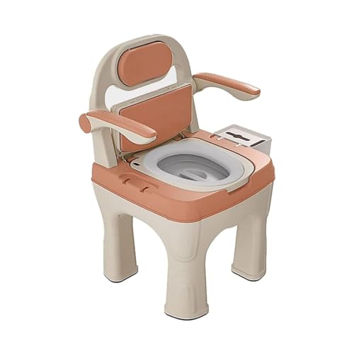 MJMLUCK Badezimmer-Nachttisch-Toilettenstuhl für Senioren mit um 90° hochklappbaren Armlehnen und Rückenlehne, tragbare Toilette mit Taschentuchhalter und Töpfchen, Duschstuhl für übergew von MJMLUCK
