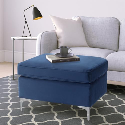 MJMLUCK Blue Rectangle Ottoman with Faux Fur Pillows - Comfortable and Stylish Metal Frame Furniture von MJMLUCK