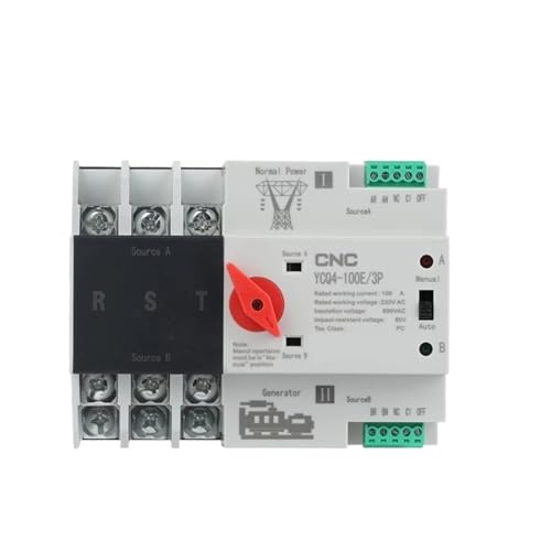 MJMLUCK C YCQ4-100E/3P 63A 100A Dual Power Automatischer Transferschalter 220 V AC 8 kA 3-poliger DIN-Schienen-ATS-Schalter Unterbrechungsfreie Stromversorgung (63A) (63a 3P) von MJMLUCK