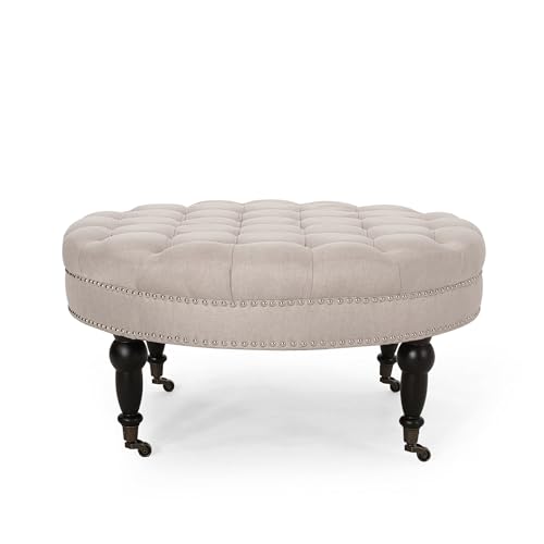 MJMLUCK Contemporary Upholstered Ottoman with Rolling Casters - Modern Home Decor - Stylish Footrest & Storage Solution - Wheat Fabric von MJMLUCK