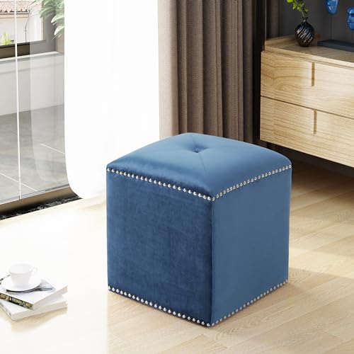 MJMLUCK Dark Blue Small Velvet Square Ottoman - Soft Cushioning & Easy Footrest von MJMLUCK