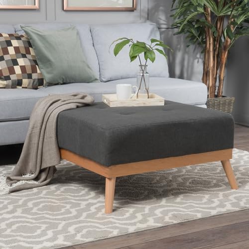 MJMLUCK Dark Gray Fabric Square Ottoman with Slanted Legs - Perfect for Living Room & Family Nights von MJMLUCK