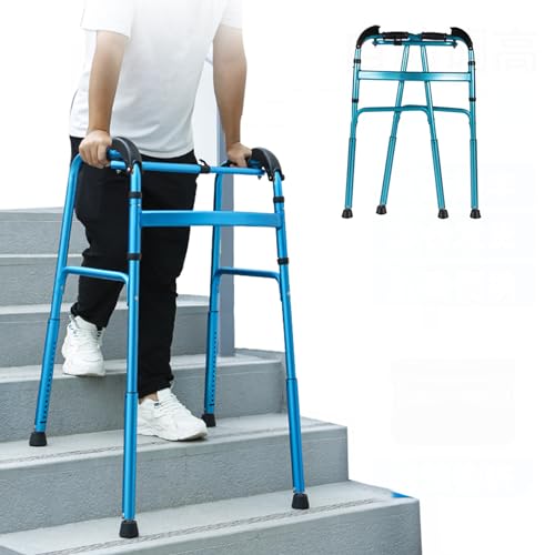 MJMLUCK Gehgestell ohne Räder, Klappbarer Gehwagen zum Treppensteigen, Gehgestell ohne Räder, Höhenverstellbarer Rollator, Leichtgewicht-Gehwagen für Senioren und Erwachsene, Blau (Blau (a)) von MJMLUCK