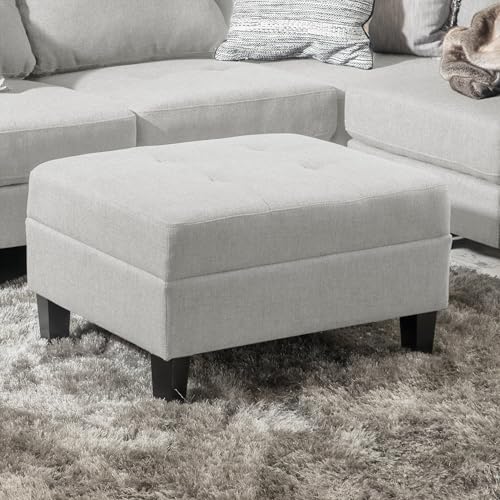MJMLUCK Gray Fabric Square Ottoman - Comfortable Seating & Leg Rest with Tapered Birch Wood Legs - Living Room, Bedroom von MJMLUCK