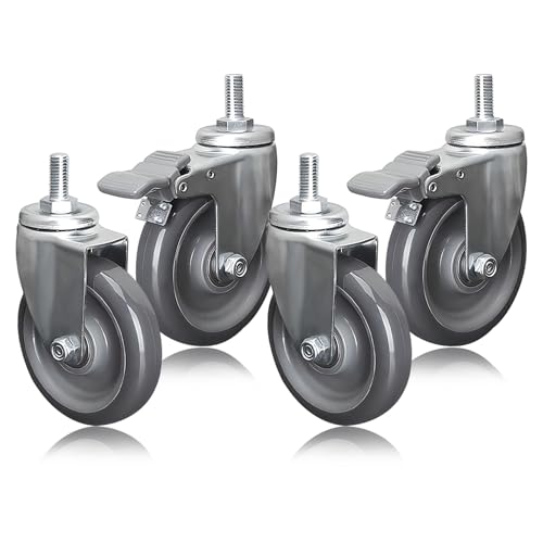 MJMLUCK Hochleistungsrollen mit M12-Gewindeschaft, 2,5 Zoll, 3 Zoll, 4 Zoll, geräuschlose Polyurethan-Lenkrollen, 4er-Set, Ersatzrollen mit Bremsen für Wagen, Möbelwagen, Werkbänke (63 m (eine Farbe von MJMLUCK