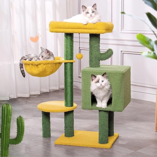 MJMLUCK Kaktus-Kratzbaum, Katzenturm, Katzenhaus für Hauskatzen mit großer gepolsterter Sitzstange, bequemer Hängematte, Kratzbaum und baumelndem Ball, für kleine bis mittelgroße Katzen, A MJMLUCK Kaktus-Kratzbaum, Katzenturm, Katzenhaus für Hauskatzen mit großer gepolsterter Sitzstange, bequemer Hängematte, Kratzbaum und baumelndem Ball, für kleine bis mittelgroße Katzen, A von MJMLUCK