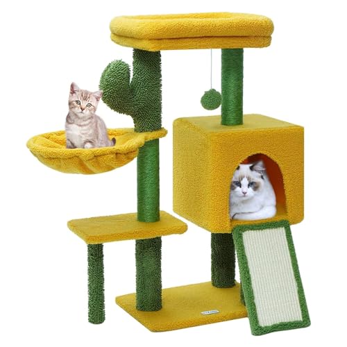 MJMLUCK Katzenbaum-Kaktus-Katzenturm mit Sisal-Kratzbaum für Hauskatzen, gemütliches Katzenhaus mit Hängematte, Plüschstangen und baumelndem Ball, Katzenmöbel für Kätzchen und Erwachsene K MJMLUCK Katzenbaum-Kaktus-Katzenturm mit Sisal-Kratzbaum für Hauskatzen, gemütliches Katzenhaus mit Hängematte, Plüschstangen und baumelndem Ball, Katzenmöbel für Kätzchen und Erwachsene K von MJMLUCK