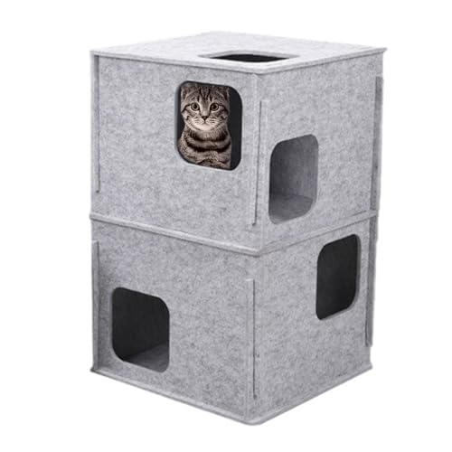 MJMLUCK Katzenhäuser aus Filz für Hauskatzen, Katzenhöhle für mehrere Katzen, Katzenversteck, Katzenunterstand, Katzentunnelbett mit interaktivem Guckloch, S (M) von MJMLUCK