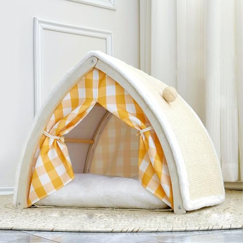 MJMLUCK Katzenhaus, Katzenbetten für Hauskatzen, Katzenkratzbrett mit Sisal-Kratzbrett, Katzenkratzbett mit flauschigem Ball zum Aufhängen, Katzenhaus für drinnen, Grün, M (Gelb L) von MJMLUCK